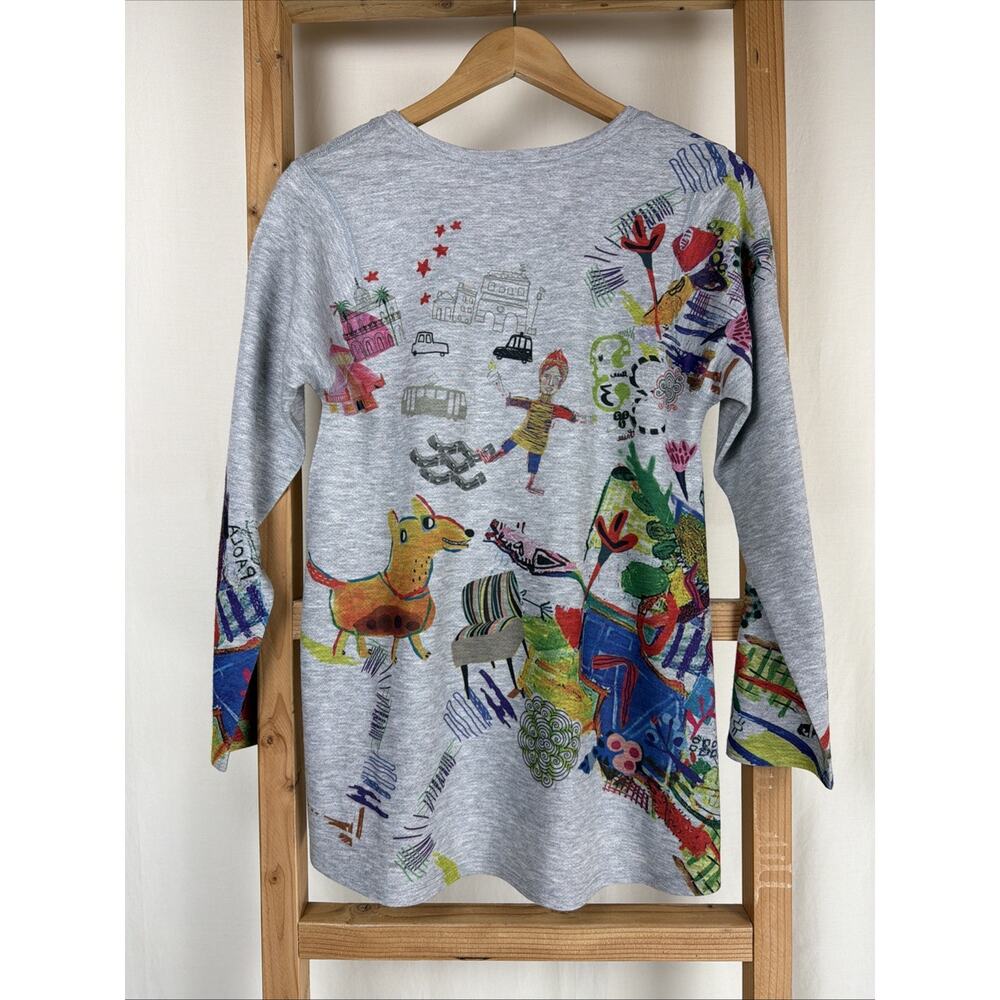 NWT Inoah Gray Artsy Dog Pattern High Low Hem Long Top #0870 XS USA - Picture 2 of 4